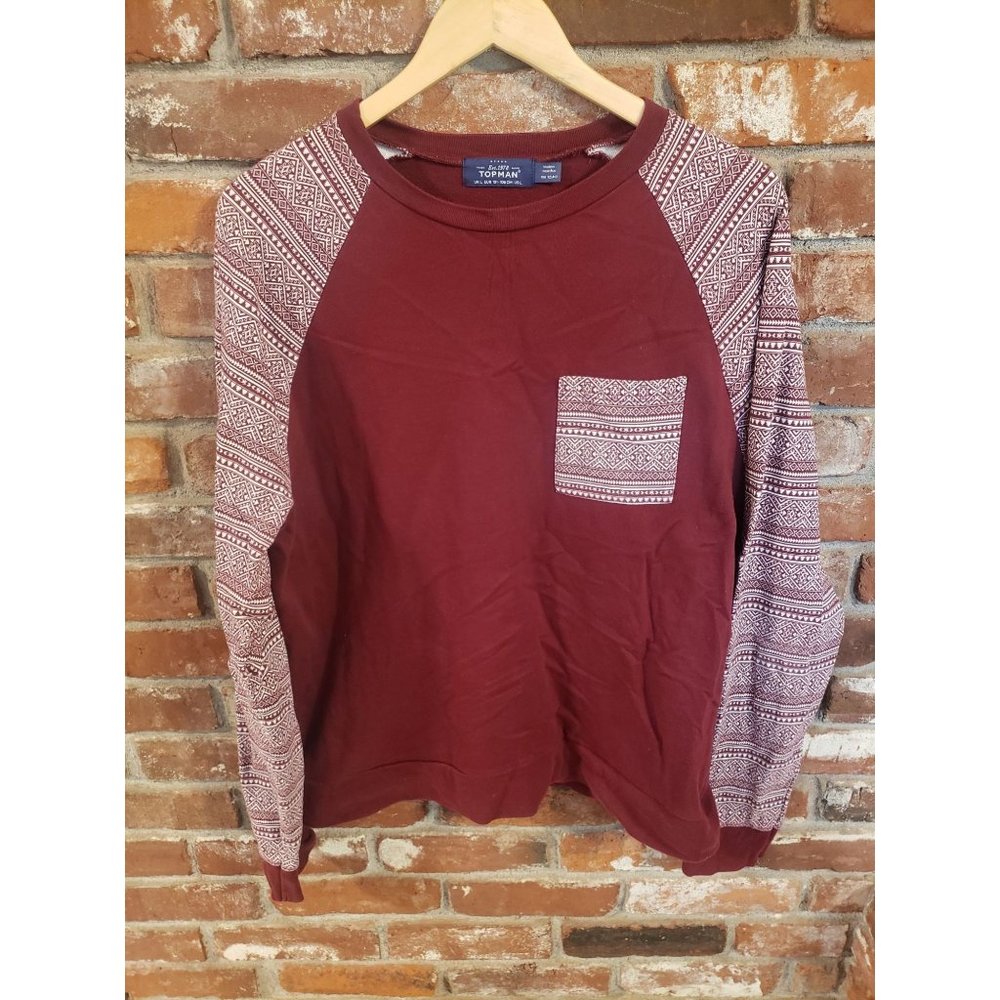 Topman Women's L Maroon White Geometric Design Pullover Sweatshirt
